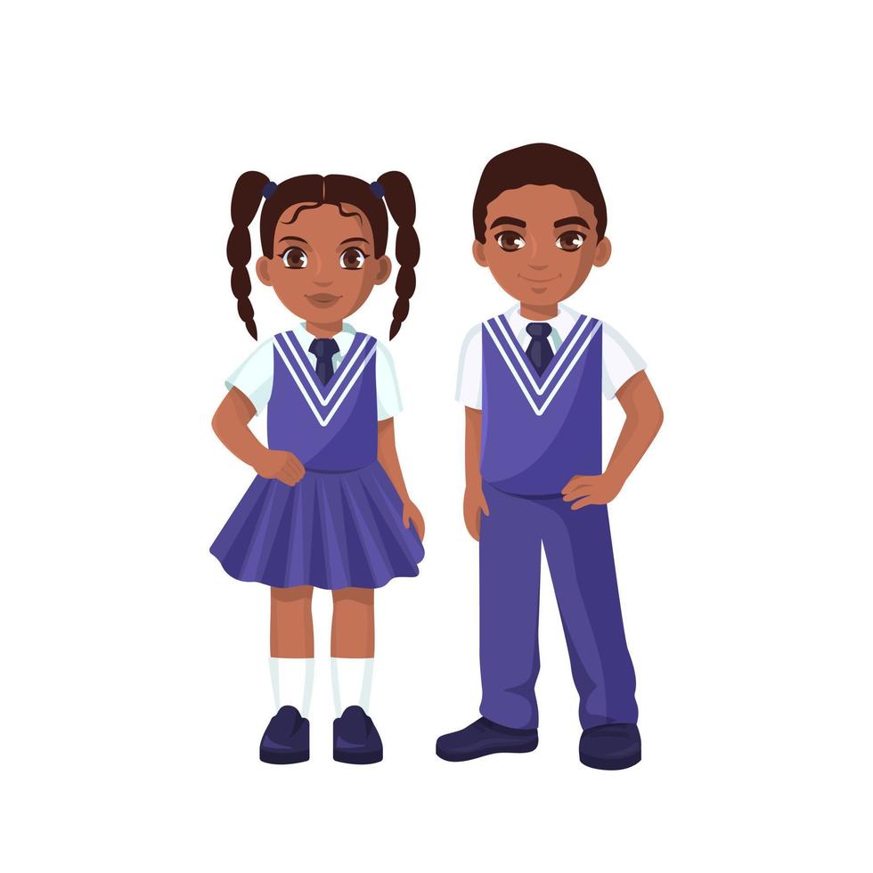 menino afro-americano e menina em uniforme escolar isolado em um fundo branco vetor