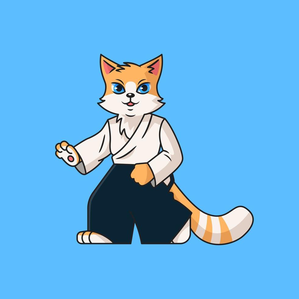 lindo gato vermelho praticando aikido. vetor