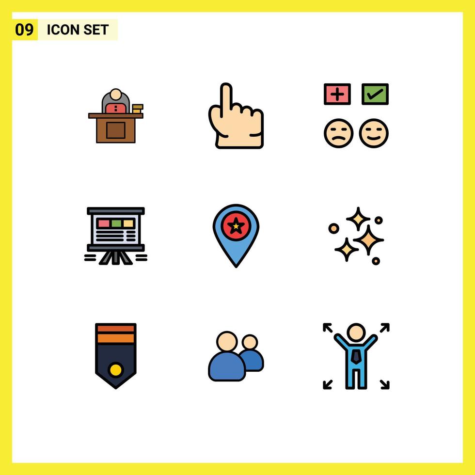 conjunto de 9 sinais de símbolos de ícones de interface do usuário modernos para placa adicionar carrapato de mão feliz elementos de design de vetores editáveis