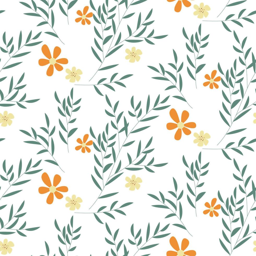 padrão botânico perfeito com flores desenhadas à mão e folhas em branco. textura floral abstrata. papel de presente vetor