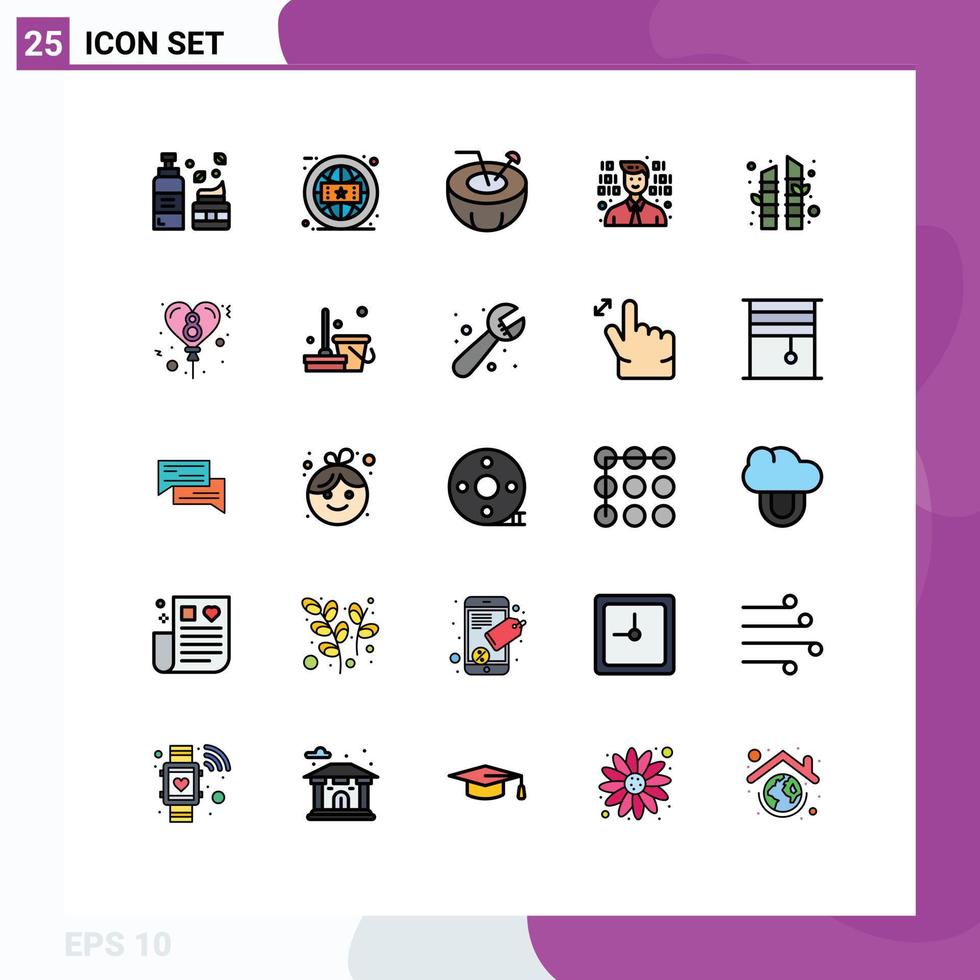 pacote de interface do usuário de 25 cores planas de linha preenchida básica de sauna bambu coco programação desenvolvimento elementos de design de vetores editáveis