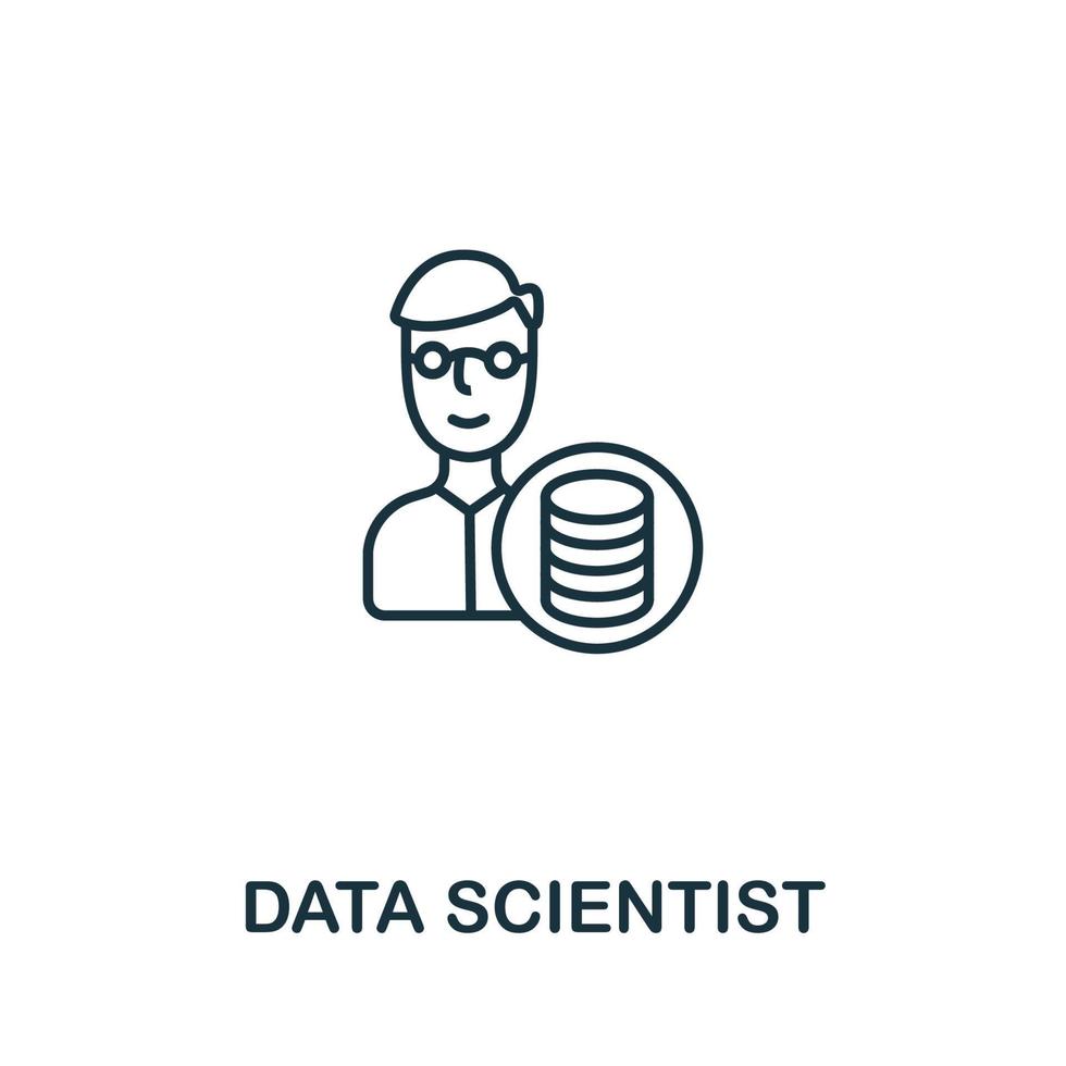 ícone de cientista de dados da coleção de inteligência artificial. ícone de cientista de dados de linha simples para modelos, web design e infográficos vetor