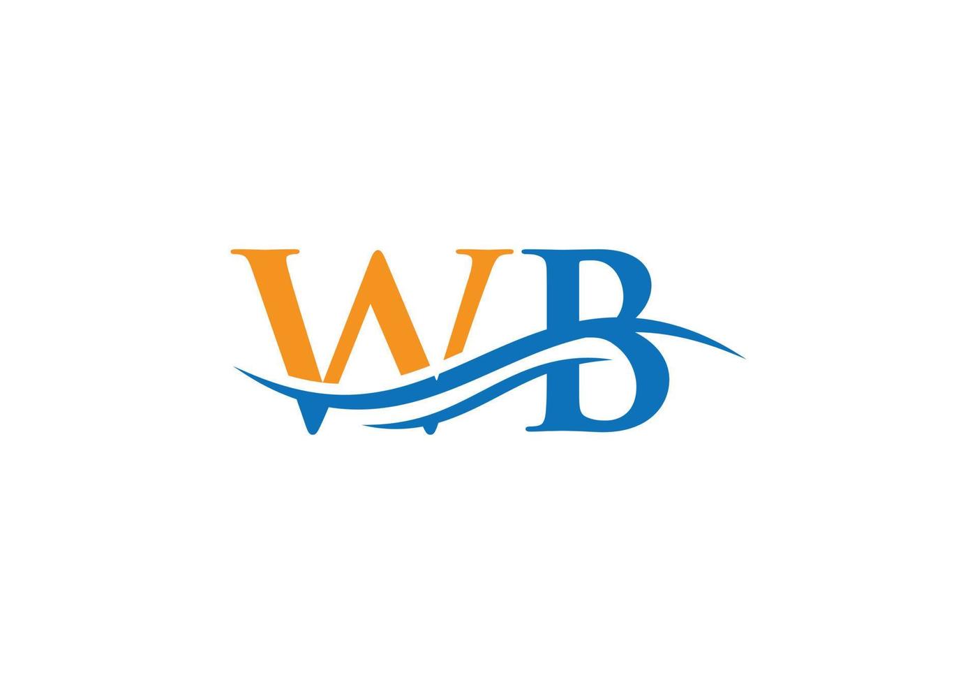 design de logotipo wb de letra swoosh para negócios e identidade da empresa. onda de água logotipo wb vetor