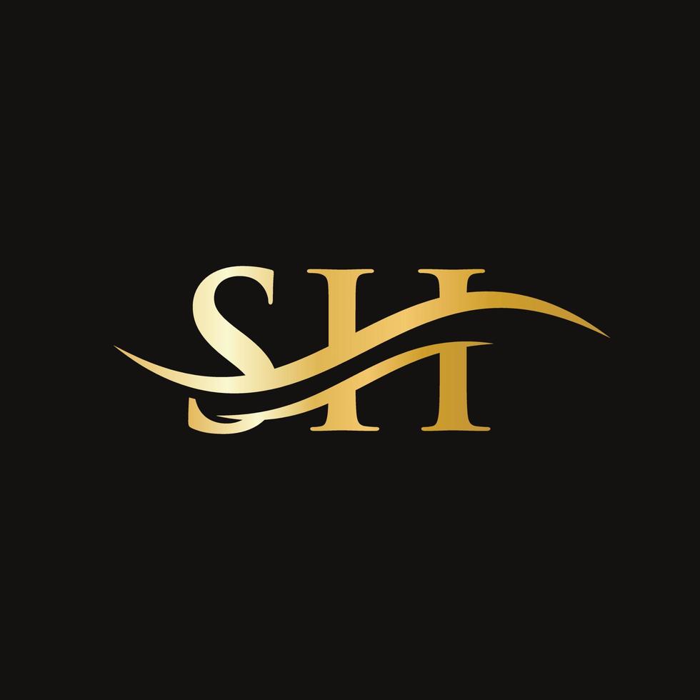vetor de logotipo de onda de água sh. design de logotipo swoosh letter sh para negócios e identidade da empresa