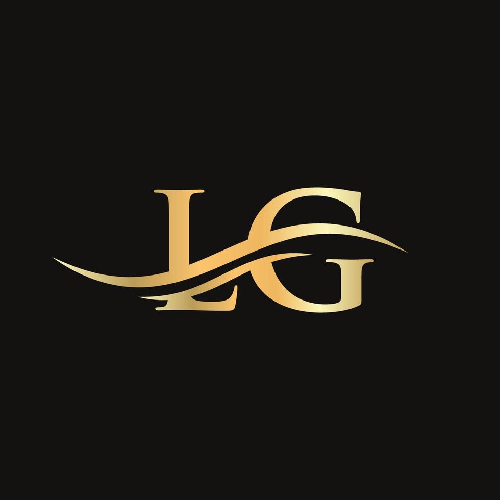 design de logotipo lg de letra swoosh para negócios e identidade da empresa. onda de água logotipo lg vetor