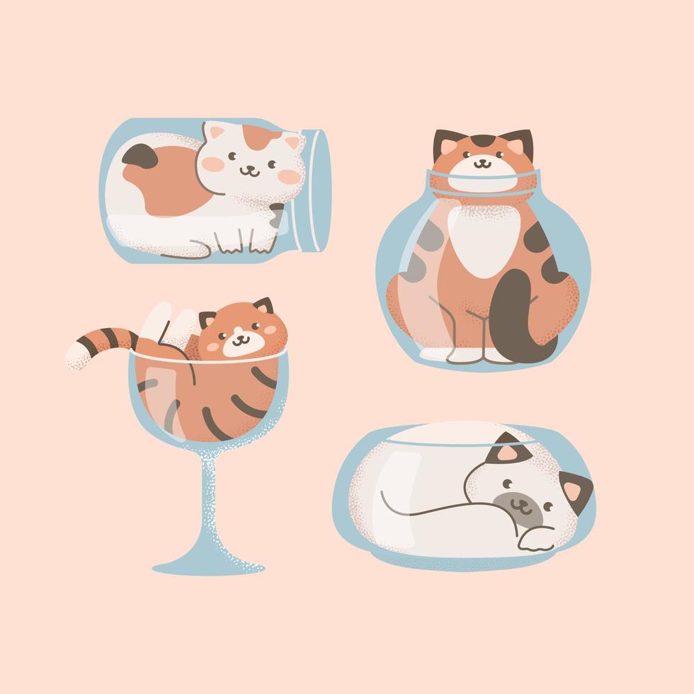 gatos engraçados em potes de vidro, vasos e copos vetor