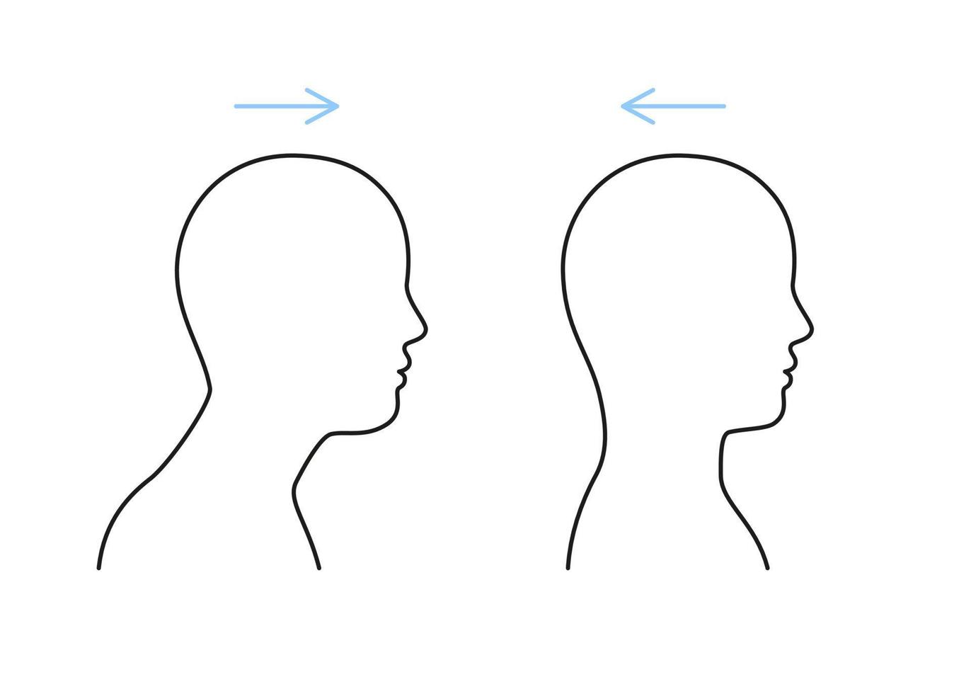 exercite os músculos do alongamento para frente e para trás do pescoço, estique a cabeça, sinal de linha. ginástica ativa, extensão para síndrome de dor durante o intervalo. yoga saudável e relaxamento. ilustração de contorno vetorial vetor