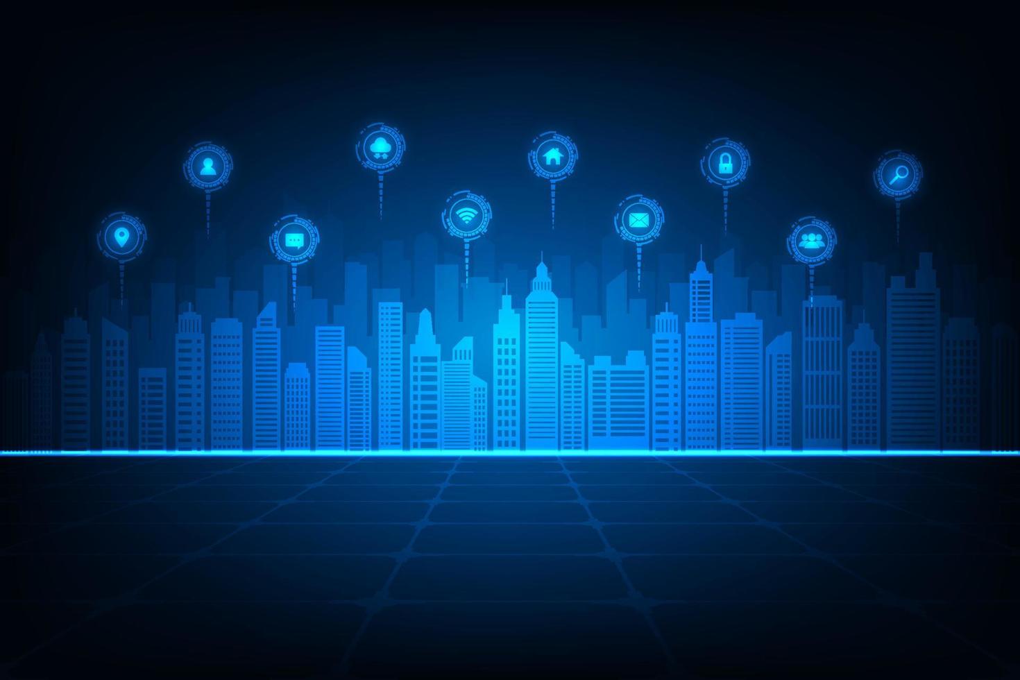 vetor tecnologia internet das coisas conceito de rede online de cidade inteligente. fundo azul abstrato.