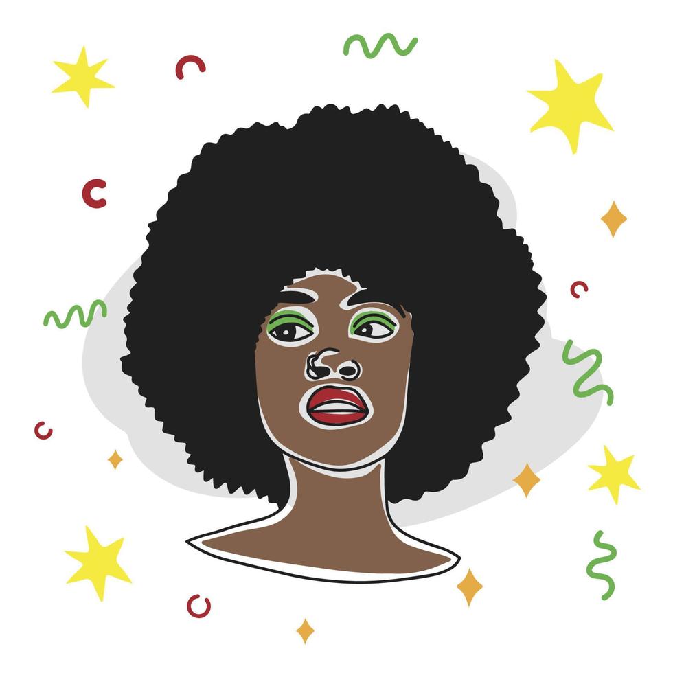 retrato da moda da menina africana com cabelo inchado, decoração de banner, pessoas de cor vetor