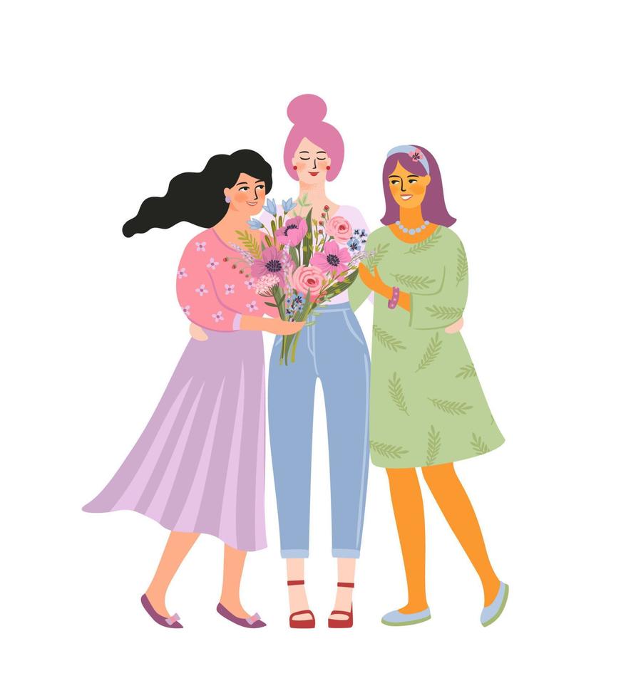 ilustração isolada de uma mulher com flores. conceito para o dia internacional da mulher e outros usos vetor