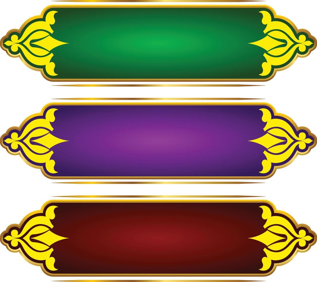 conjunto de moldura de título de banner islâmico árabe dourado de luxo png fundo transparente caixa de texto ouro imagens de design de vetor