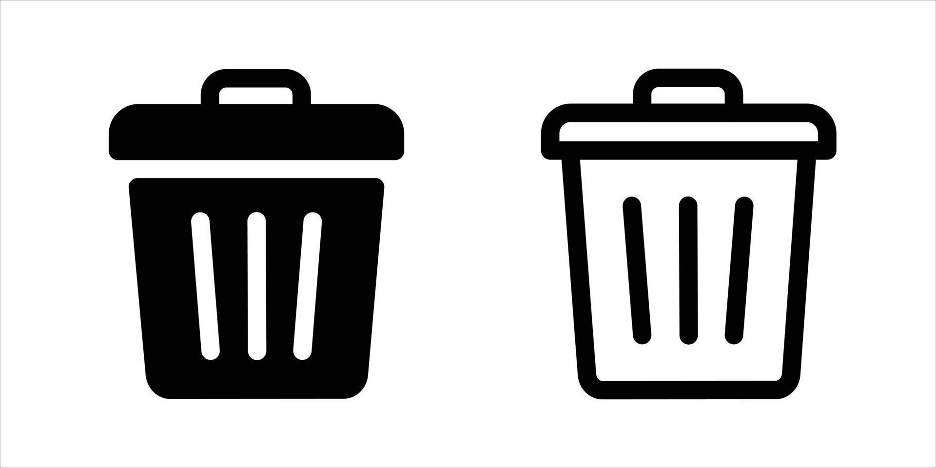 lixo simples ou design de ícone de exclusão na linha e forma do traçado vetor