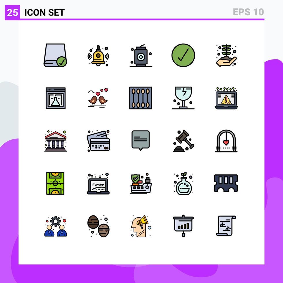 pacote de interface de usuário de 25 cores planas de linha preenchida básica de crescimento de negócios ok cerveja verificação completa elementos de design de vetores editáveis