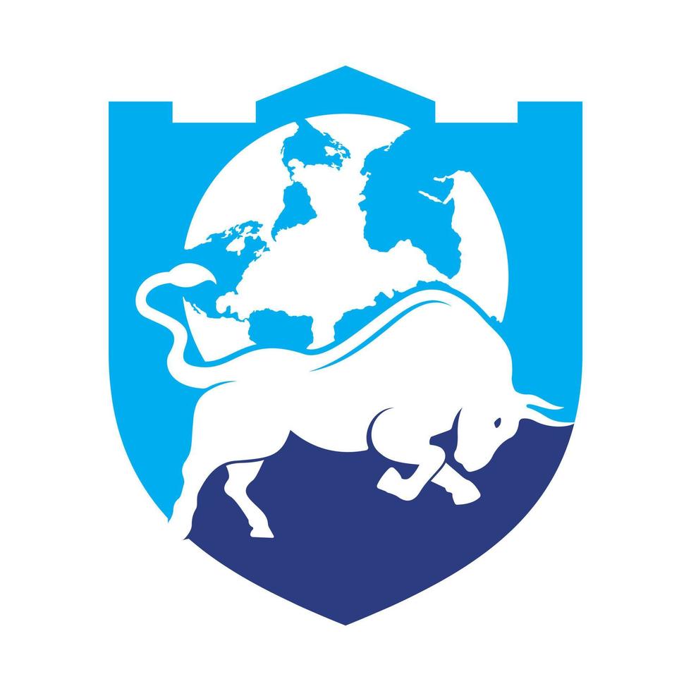 design de ícone do logotipo de vetor de touro do globo. vetor de ícone de design de logotipo de palavra e touro.