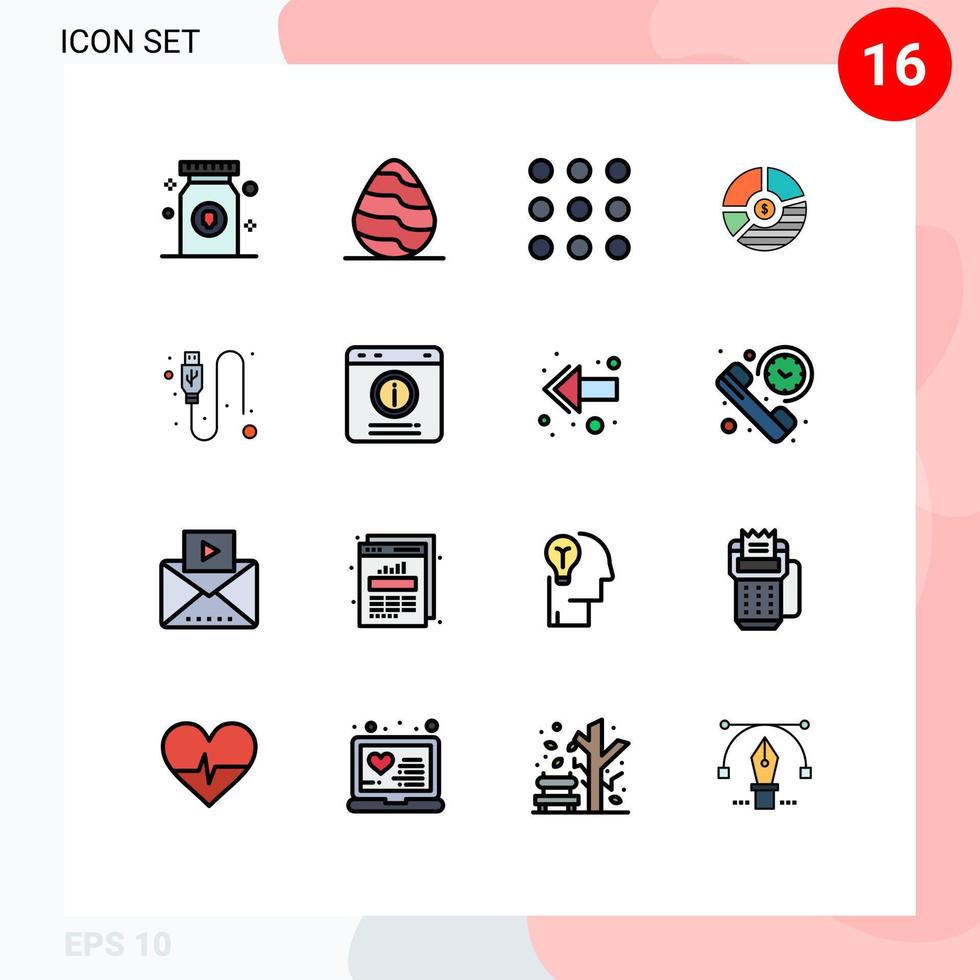 conjunto de 16 sinais de símbolos de ícones de interface do usuário modernos para gráfico de estatísticas chamada análise de negócios elementos de design de vetores criativos editáveis