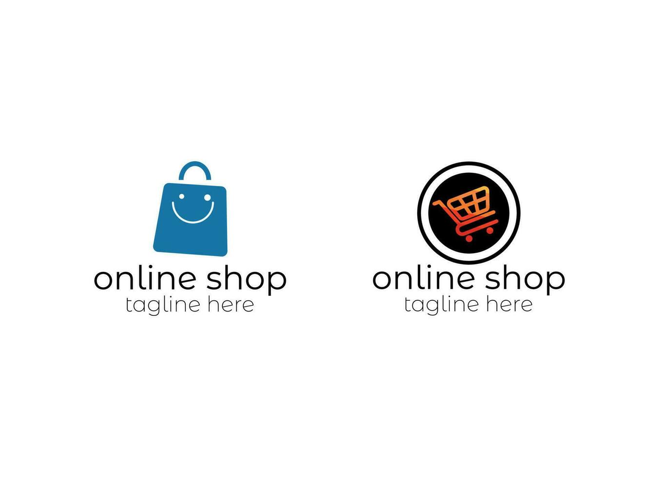 modelo de designs de logotipo de loja online. gráfico vetorial de ilustração de carrinho de compras e sacola de compras vetor