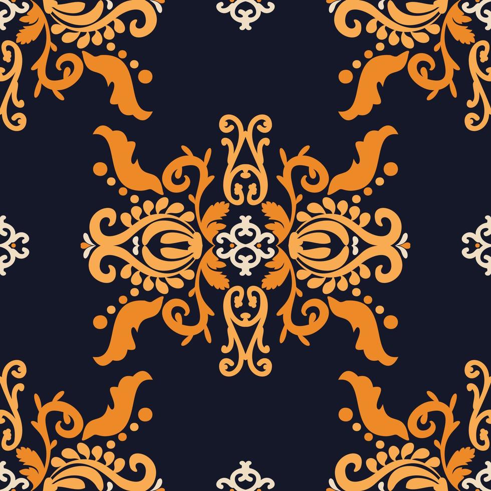 ornamento decorativo vintage. padrão sem emenda de vetor de damasco. azul, cor laranja. gráfico vintage padrão de vetor. para tecido, azulejo, papel de parede ou embalagem.