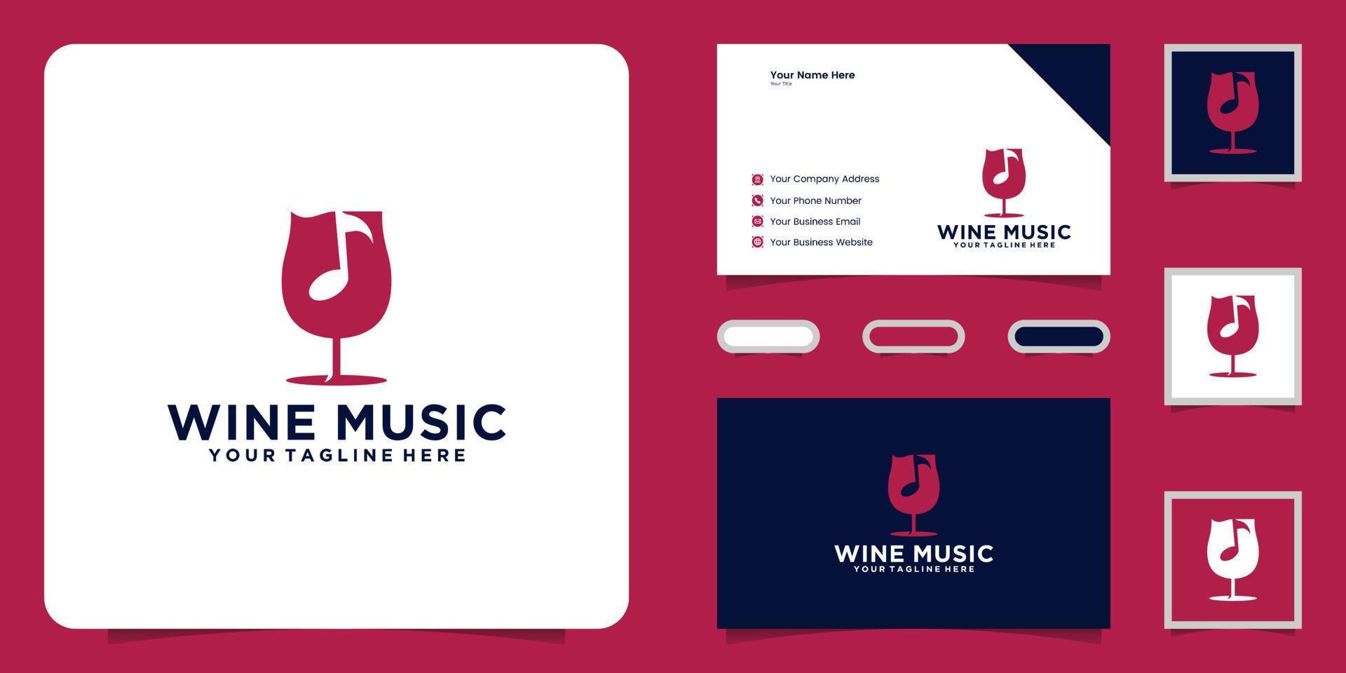 design de logotipo de música de copo de vinho e inspiração de cartão de visita vetor