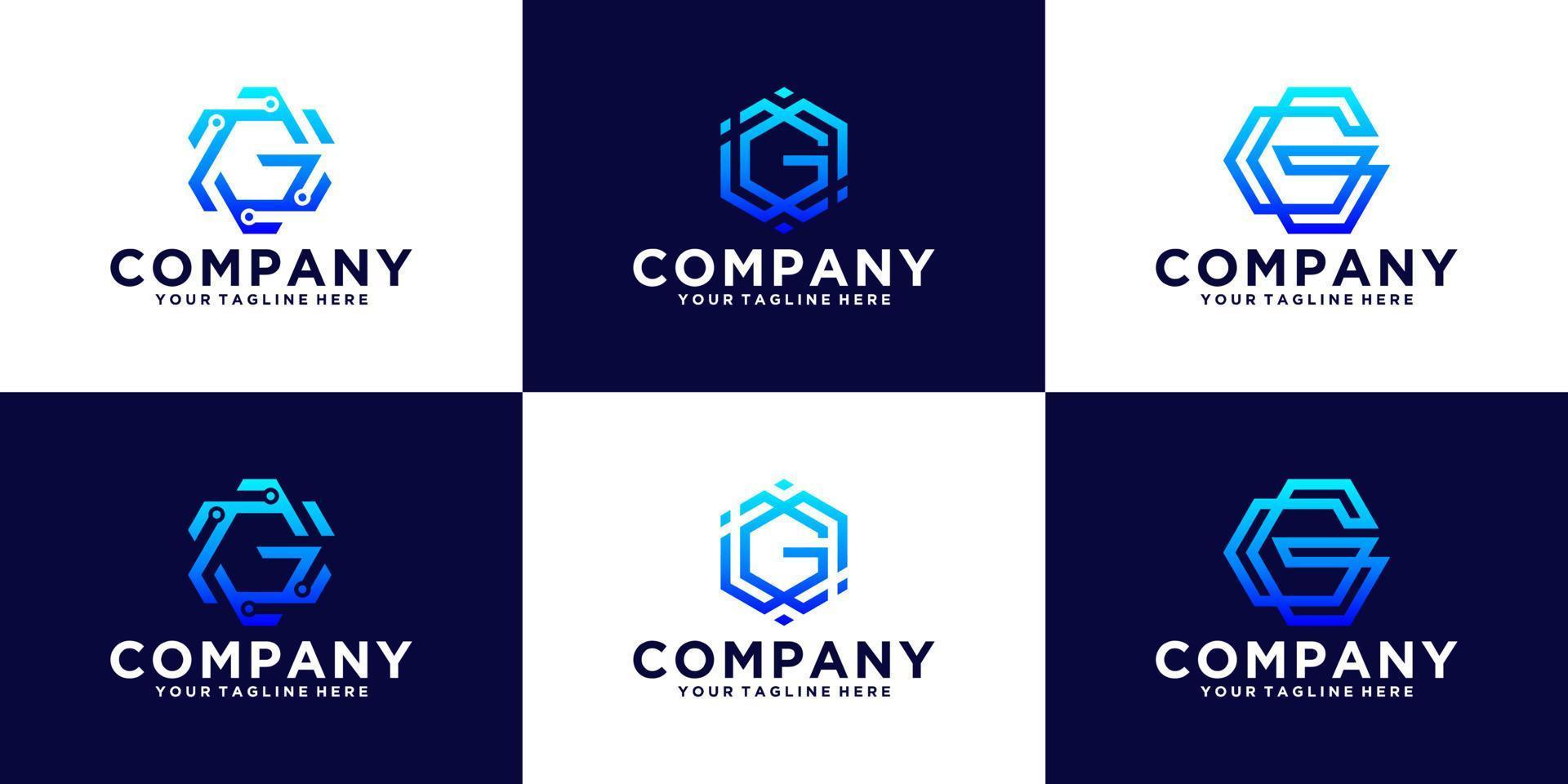 conjunto de design de logotipo letra inicial g design hexagonal para empresas de negócios e tecnologia vetor