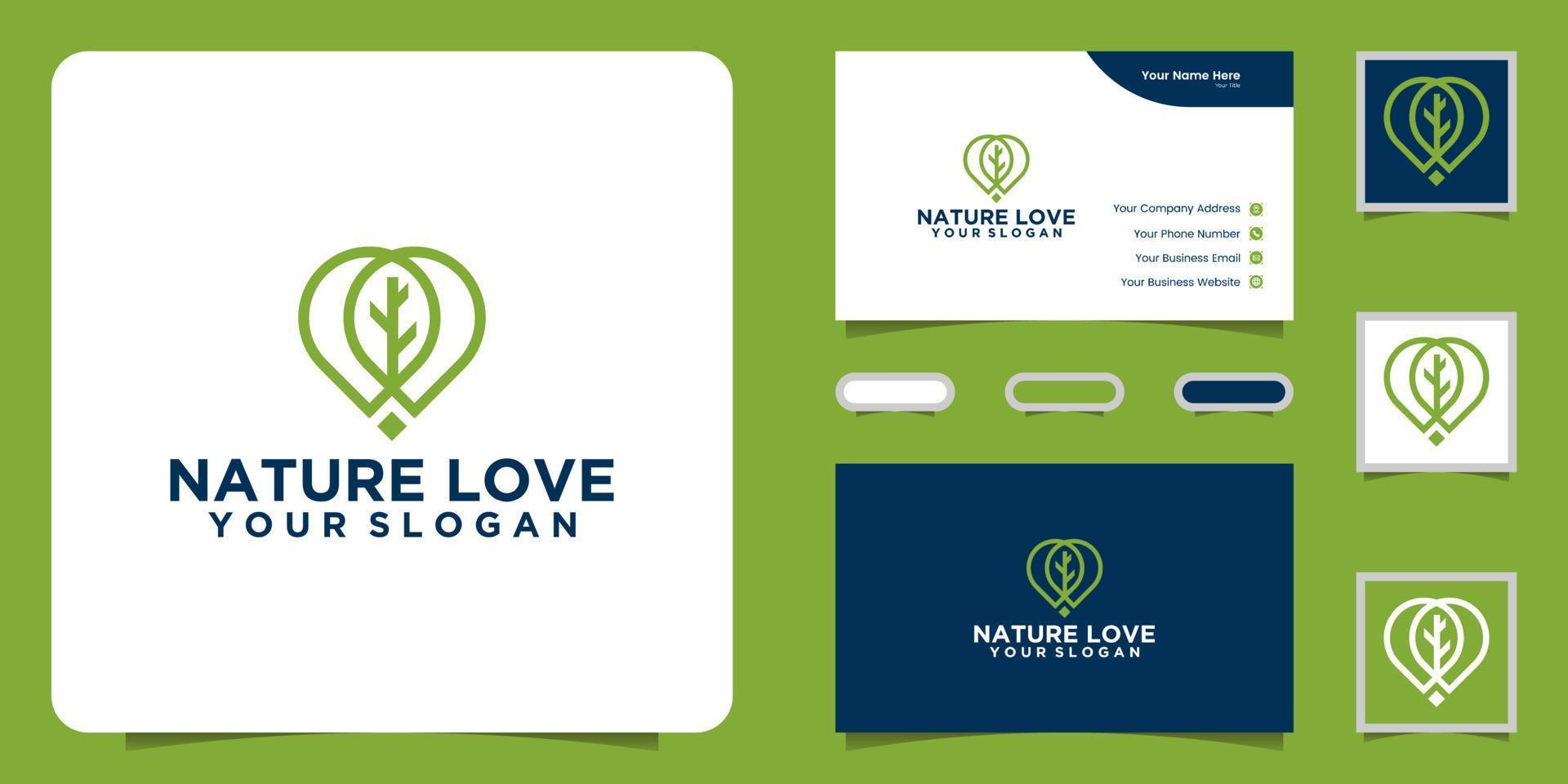 inspiração de design de logotipo de amor da natureza e cartão de visita vetor