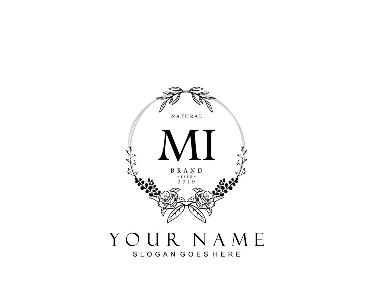 monograma de beleza inicial mi e design de logotipo elegante, logotipo de caligrafia da assinatura inicial, casamento, moda, floral e botânico com modelo criativo. vetor