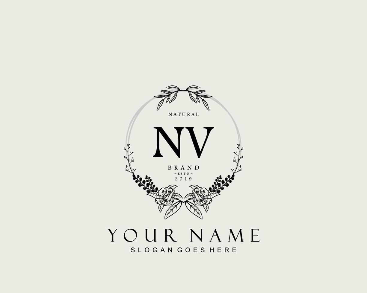 monograma de beleza nv inicial e design de logotipo elegante, logotipo de caligrafia da assinatura inicial, casamento, moda, floral e botânico com modelo criativo. vetor