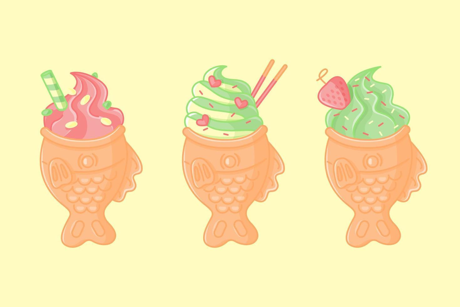 taiyaki de sorvete multicolorido. linda ilustração de desenho animado vetor