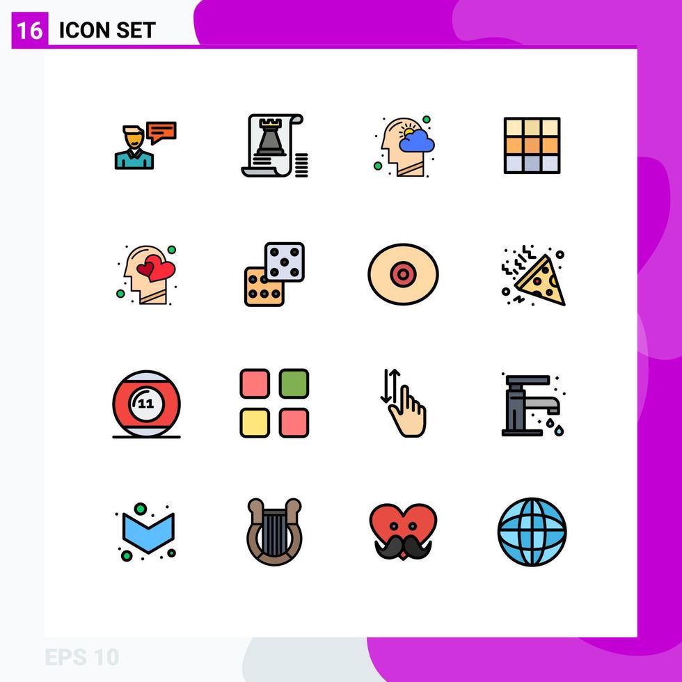 grupo de símbolos de ícone universal de 16 linhas cheias de cores planas modernas de planejamento de menu básico pensando elementos de design de vetores criativos editáveis de cabeça humana