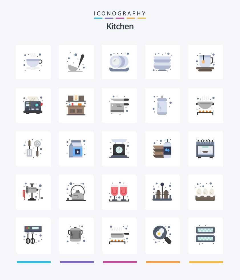 cozinha criativa 25 pacote de ícones planos, como cozinheiro. cozinha. prato. elétrico. chá vetor