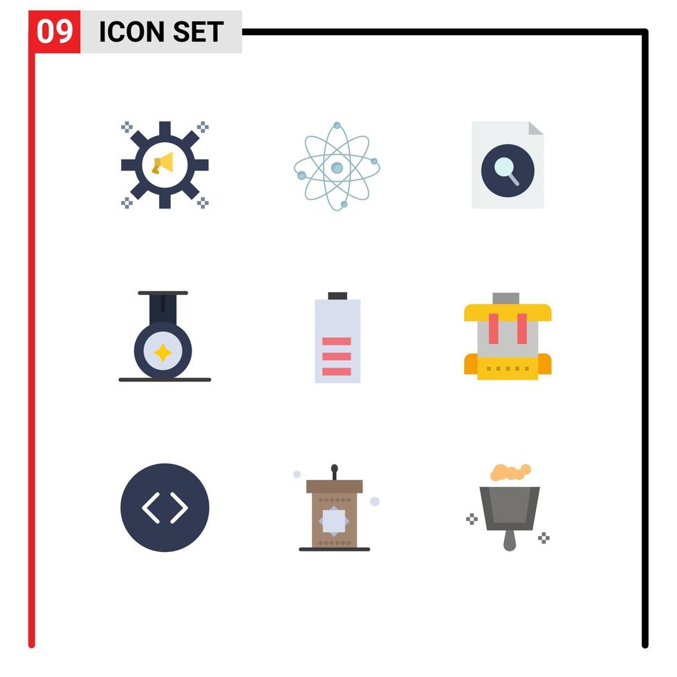 pacote de interface do usuário de 9 cores planas básicas de eletricidade, bateria, química, pesquisa esportiva, elementos de design vetorial editáveis vetor