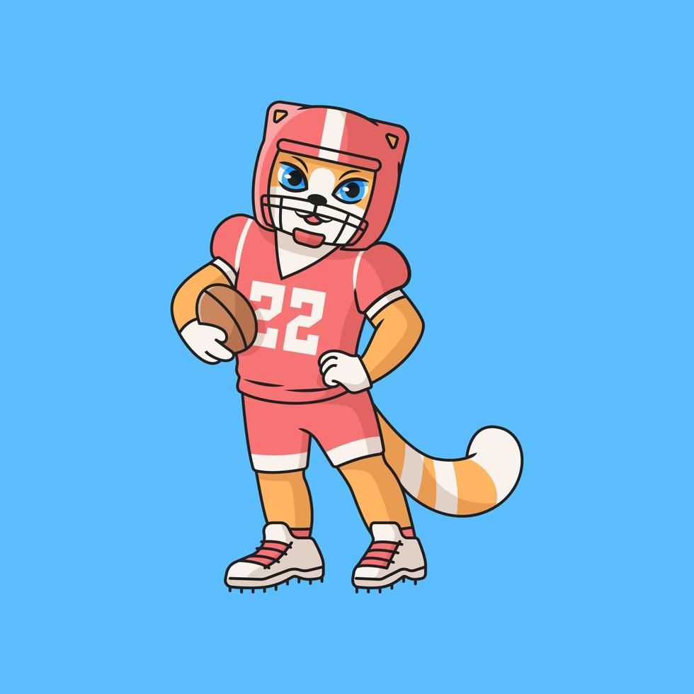 lindo gato vermelho de uniforme para futebol americano com bola. vetor
