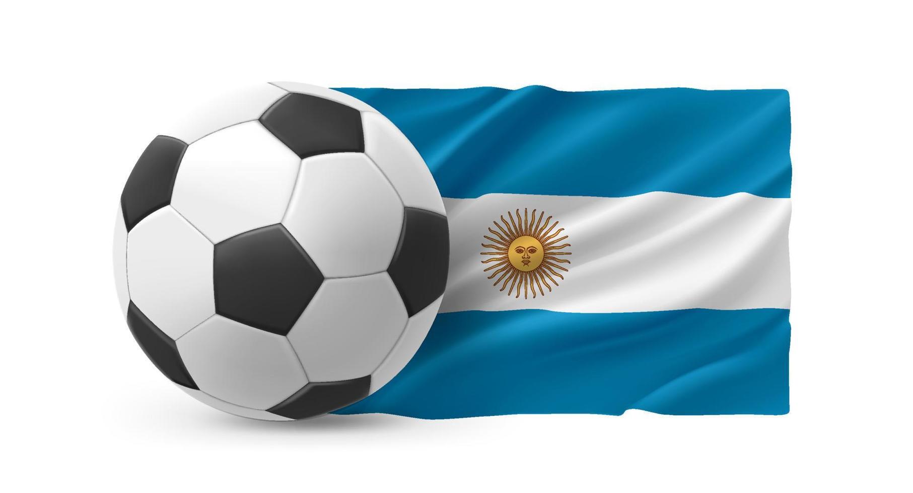 bola de futebol de couro realista com bandeira da argentina em fundo branco. ilustração em vetor 3D