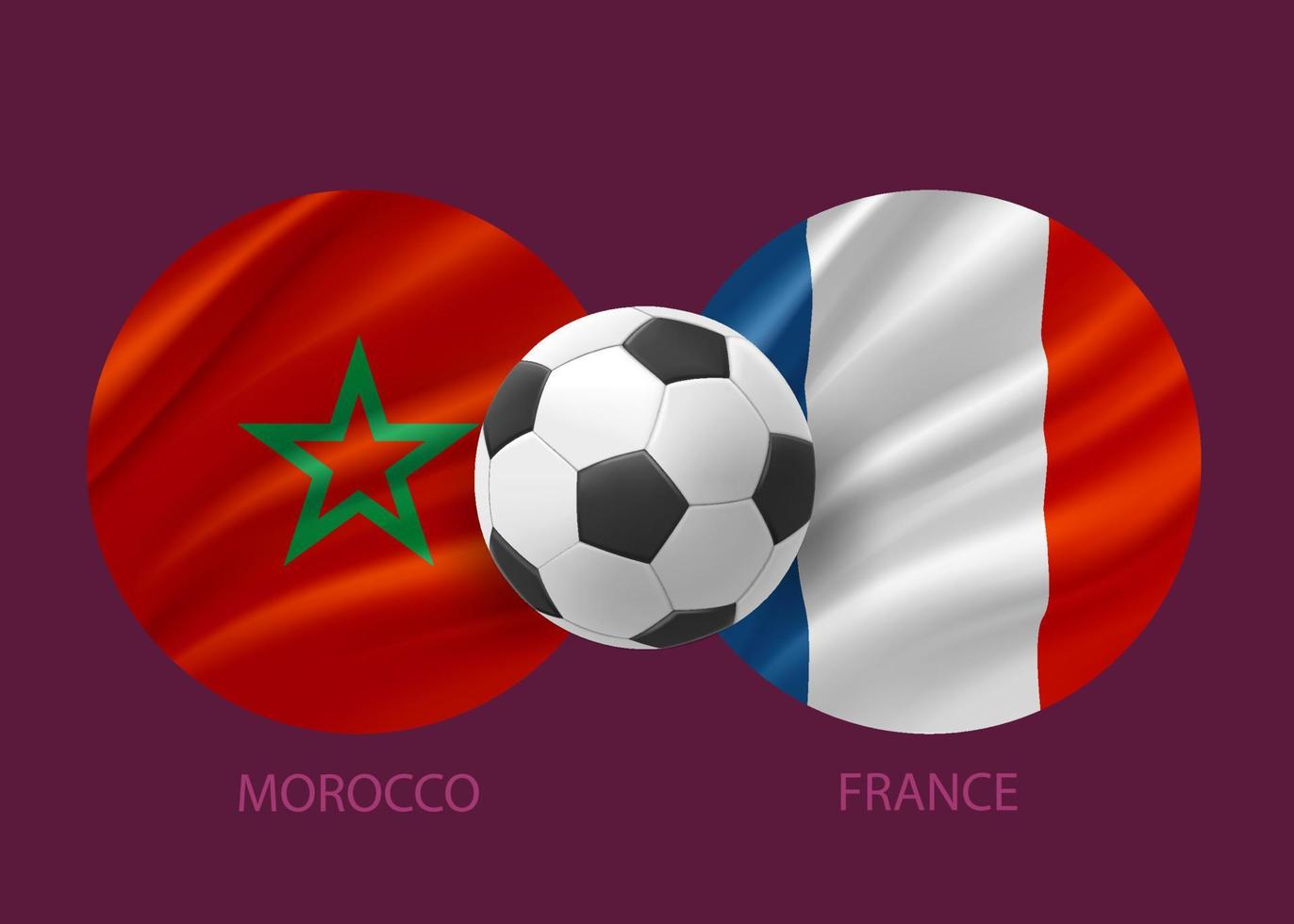 conceito de jogo de futebol marrocos vs frança. ilustração em vetor 3D