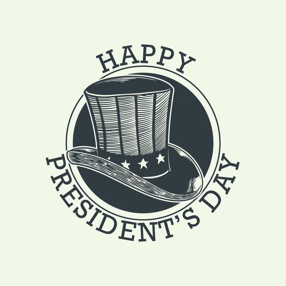 elementos vintage desenhados à mão do dia do presidente com chapéu grande isolado no fundo branco. vetor