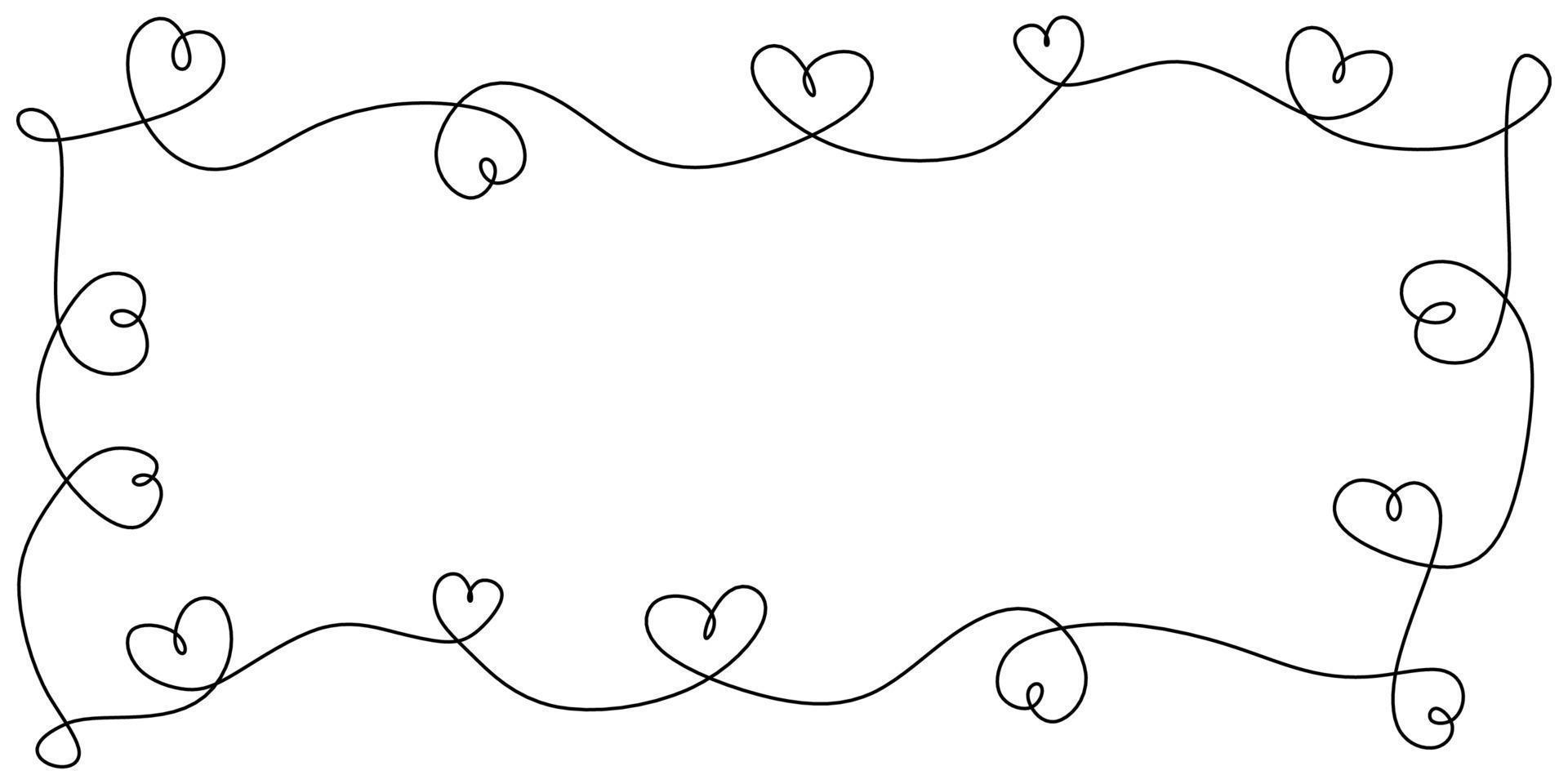 um ornamento de desenho de linha de corações. vetor de doodle de amor romântico