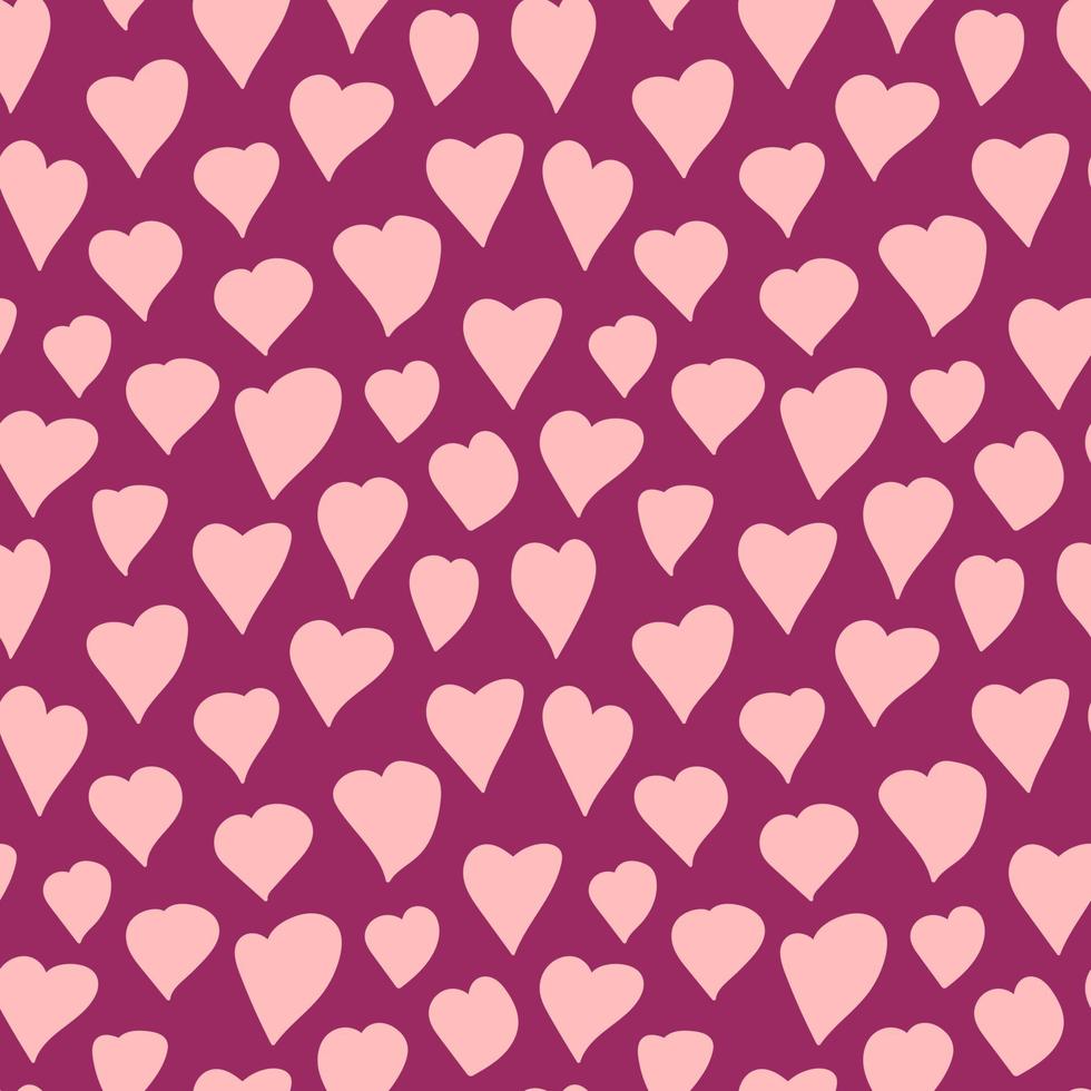 padrão de vetor de corações. diferentes tipos de corações em fundo violeta. mão desenhada sem costura padrão. decoração do dia dos namorados.