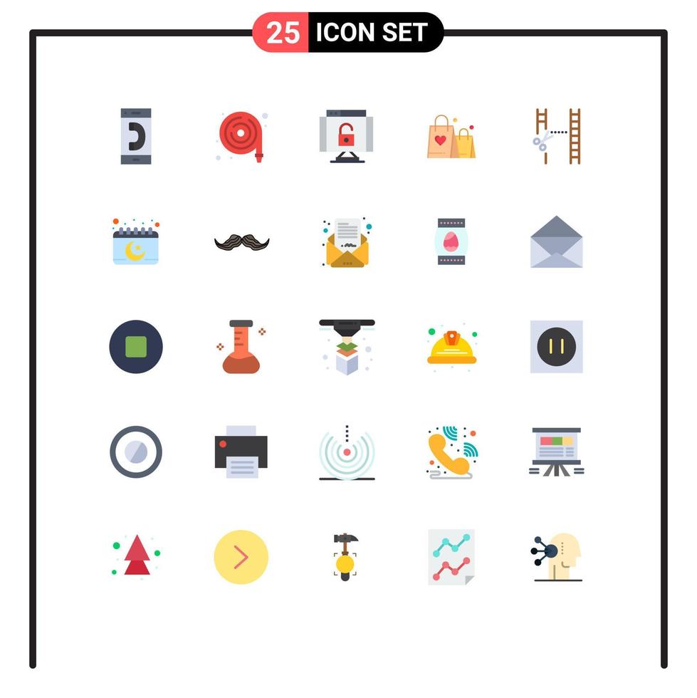 grupo de símbolos de ícone universal de 25 cores planas modernas de mangueira de água de coração de cinema amor segurança elementos de design de vetores editáveis
