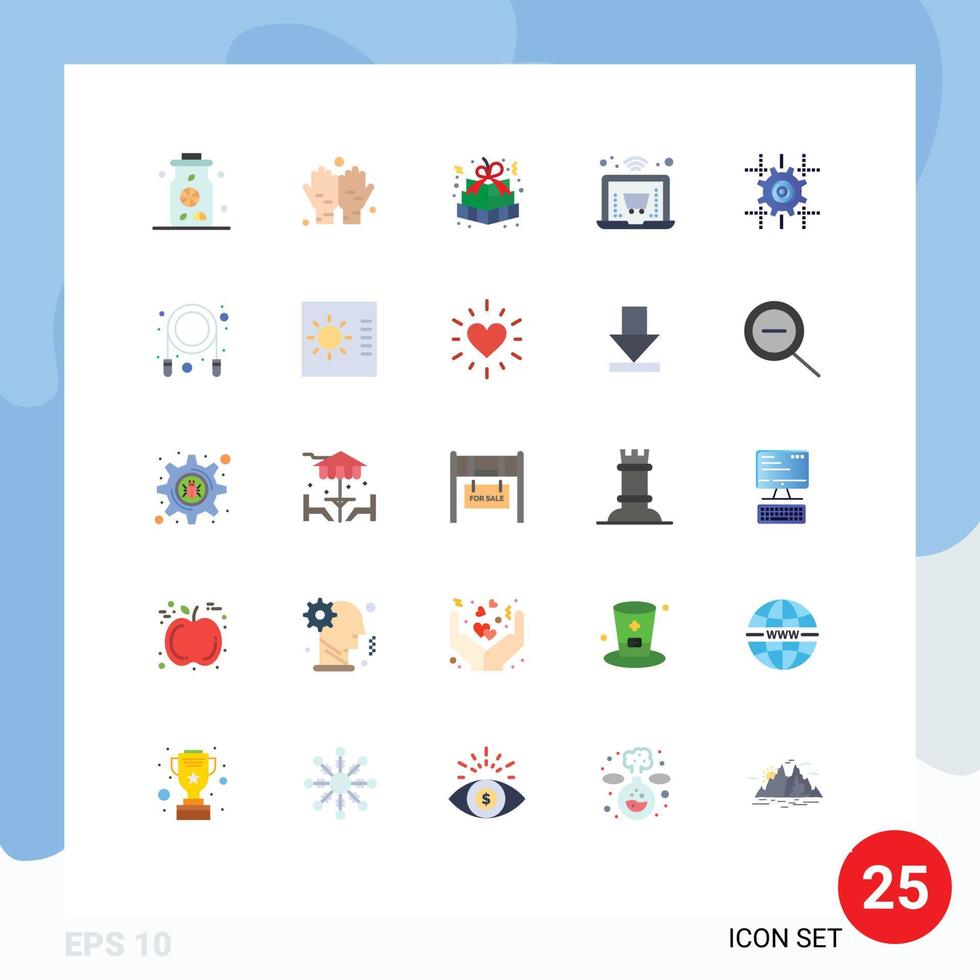 Pacote de cores planas de 25 interfaces de usuário de sinais e símbolos modernos de configuração de presentes de engrenagem de linha compras elementos de design de vetores editáveis