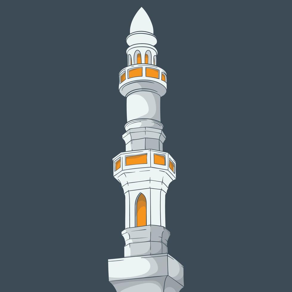 minarete da mesquita com um fundo escuro desenhado à mão para modelo de ramadã ou eid vetor