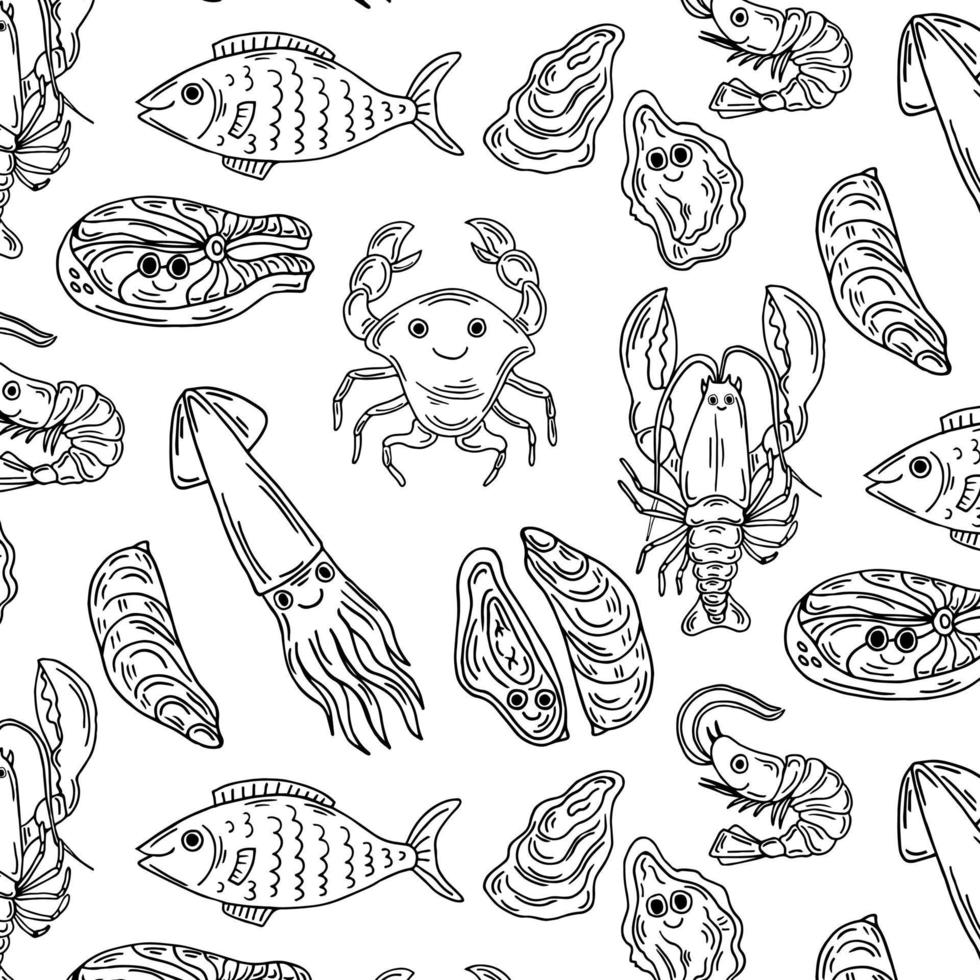 esboço de ilustração vetorial - padrão de frutos do mar. vetor