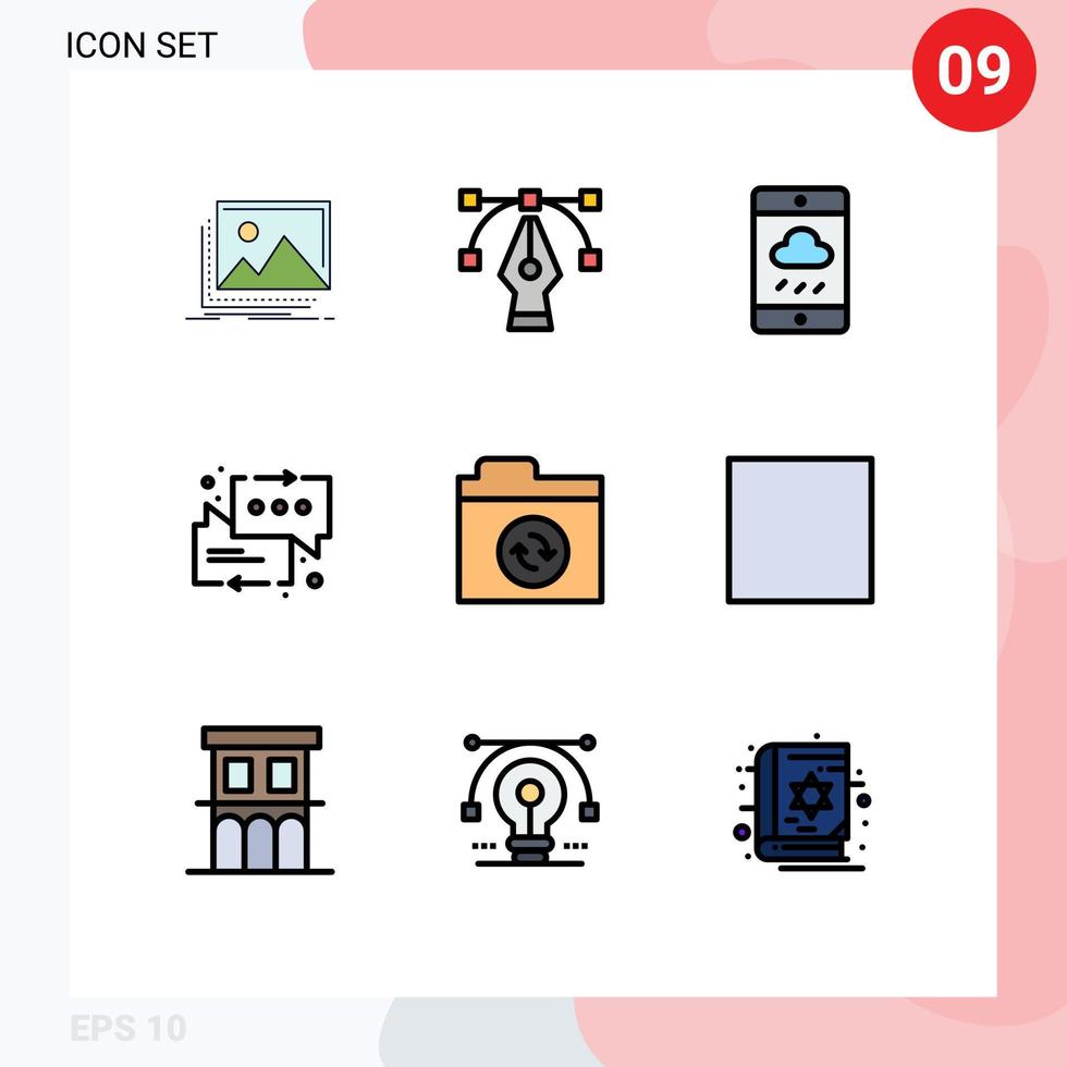 pacote de interface de usuário de 9 cores planas básicas de linha preenchida de pasta de seta smartphone suporte bate-papo elementos de design de vetores editáveis