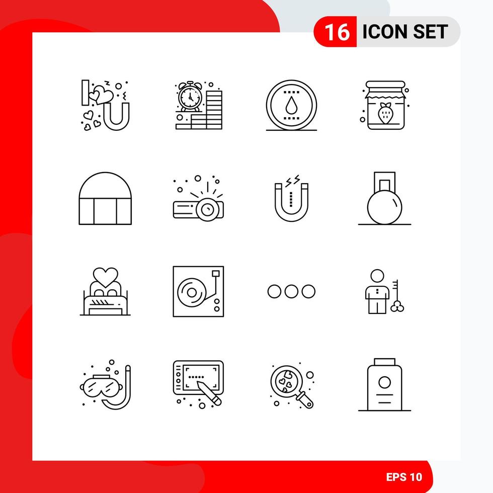 grupo de símbolos de ícone universal de 16 contornos modernos de construção de elementos de design de vetores editáveis de jarra de dinheiro de morango