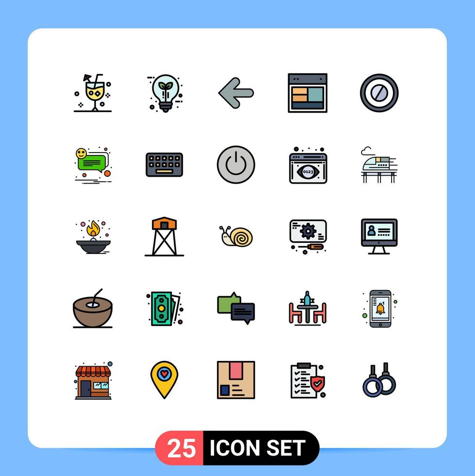 conjunto de pictogramas de 25 cores planas de linha preenchida simples de design de folha de layout da web de volta elementos de design de vetores editáveis
