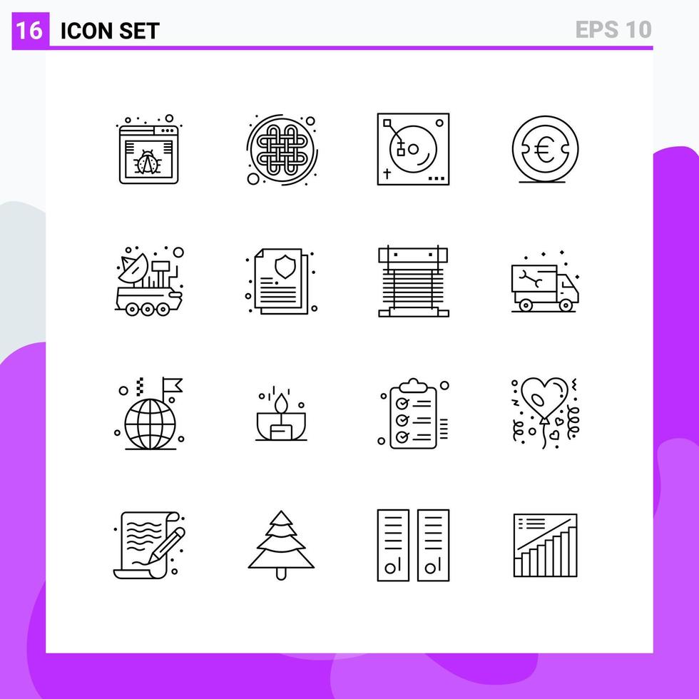 conjunto moderno de pictograma de 16 contornos de mistura de investimento de carro finanças moeda elementos de design de vetores editáveis