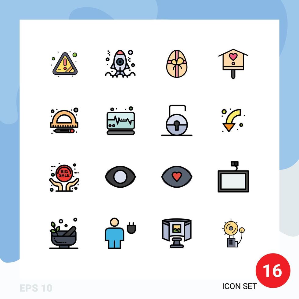 16 interface de usuário pacote de linha cheia de cores planas de sinais e símbolos modernos de presente de educação escolar casa de pássaros de primavera elementos de design de vetores criativos editáveis