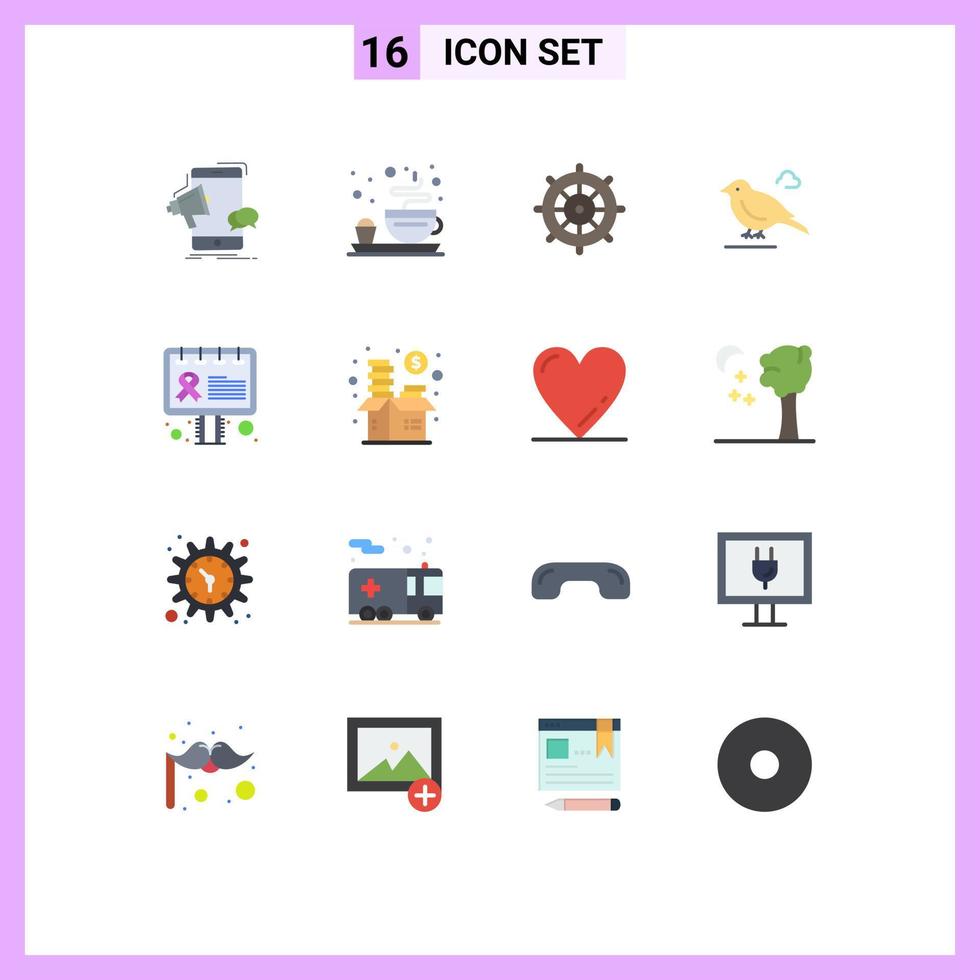 conjunto de 16 sinais de símbolos de ícones de interface do usuário modernos para outdoor pardal praia pequeno pássaro pacote editável de elementos de design de vetores criativos