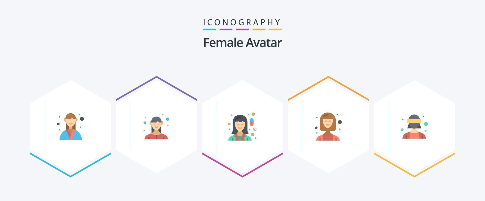 avatar feminino 25 pacote de ícones planos, incluindo executivo. consultor. o negócio. o negócio. farmacia vetor