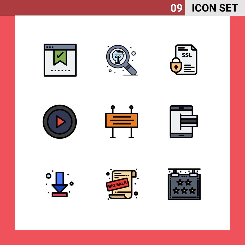 grupo de 9 sinais e símbolos de cores planas de linha preenchida para elementos de design de vetores editáveis de documento ssl de pesquisa abstrata de layout