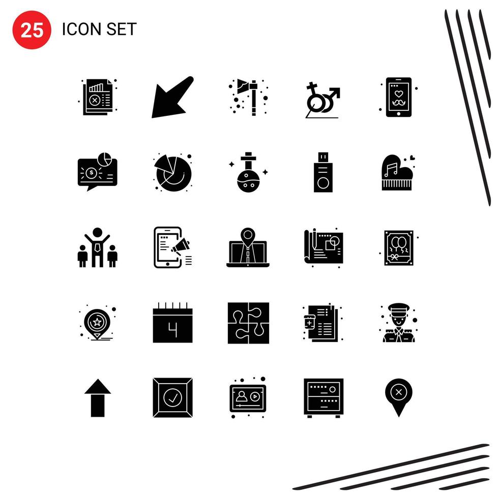 pacote de 25 sinais e símbolos de glifos sólidos modernos para mídia impressa na web, como elementos de design de vetores editáveis para homens de sinal de machado