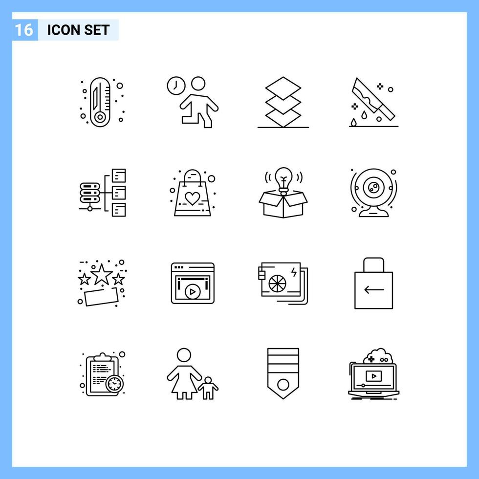 conjunto de esboço de interface móvel de 16 pictogramas de assassinato de servidor organizar faca elementos de design de vetores editáveis de halloween